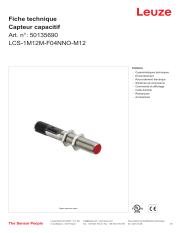 Leuze LCS-1M12M-F04NNO-M12 Sensor kapazitiv Manuel utilisateur | Fixfr