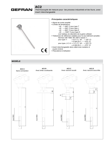 gefran AC2 Head: Mignon, DIN J, DIN B, DIN BUS, CEAA, Atex Fiche technique | Fixfr