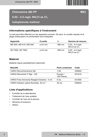 Lovibond Single Method M63 - Chloramine (M) PP Manuel utilisateur | Fixfr