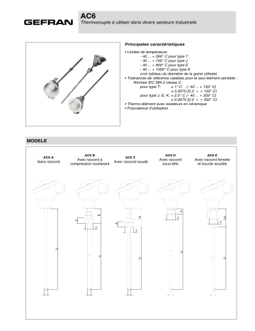 gefran AC6 Head: Mignon, DIN J, DIN B, DIN BUS, CEAA, Atex Fiche technique | Fixfr