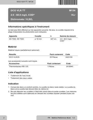 Lovibond Single Method M134 - COD VLR TT Manuel utilisateur | Fixfr