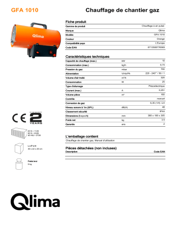 QLIMA GFA1010 Forced Air heater Manuel utilisateur | Fixfr