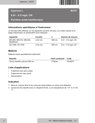 Lovibond Single Method M157 - Cyanide L Manuel utilisateur | Fixfr