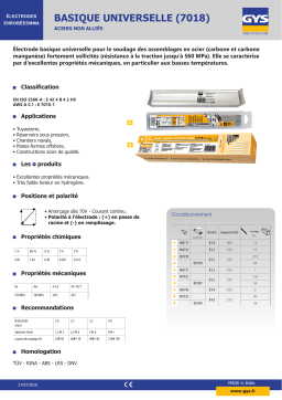 GYS 13 BASIC ELECTRODES E7018 - Ø2.0 (BLISTER) Fiche technique