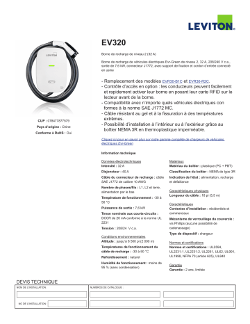 Leviton EV320 Charger spécification | Fixfr