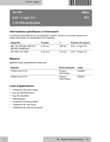 Lovibond Single Method M222 - Iron PP Manuel utilisateur | Fixfr