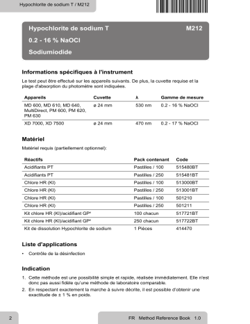 Lovibond Single Method M212 - Hypochlorite T Manuel utilisateur | Fixfr