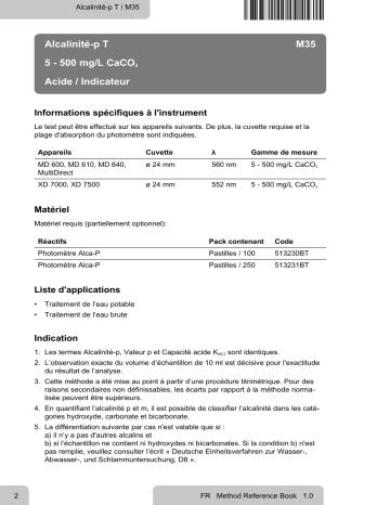 Lovibond Single Method M35 - Alkalinity-p T Manuel utilisateur | Fixfr