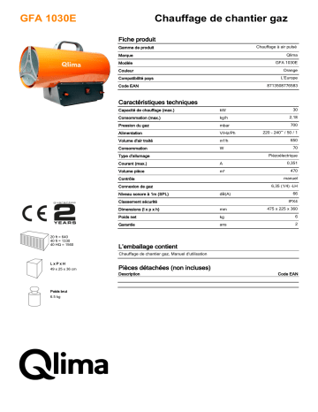 QLIMA GFA1030E Forced Air heater Manuel utilisateur | Fixfr