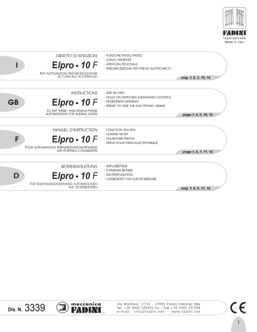 Fadini elpro10f Manuel utilisateur | Fixfr