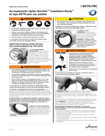 Victaulic Style 807N QuickVic™ Installation-Ready™ Rigid Coupling Guide d'installation | Fixfr
