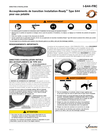 Victaulic Style 644 Installation-Ready™ Transition Coupling Installation manuel | Fixfr