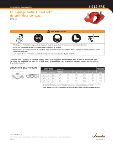Victaulic FireLock™ Low-Profile Sprinkler Outlet-T Style 912 Installation manuel | Fixfr