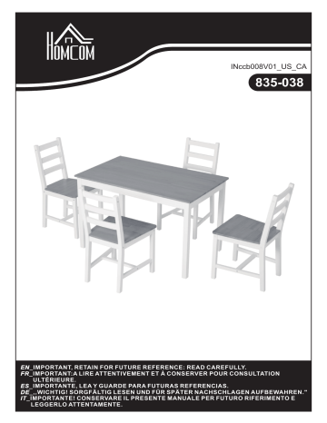 835-038BN | HOMCOM 835-038WT 5 Piece Solid Pine Wood Table and Chairs Dining Set -White Mode d'emploi | Fixfr