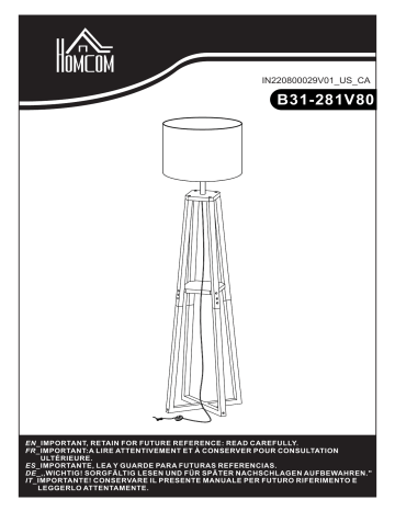 HOMCOM B31-281V80 Modern Standing Floor Lamp Bedroom Light Mode d'emploi | Fixfr