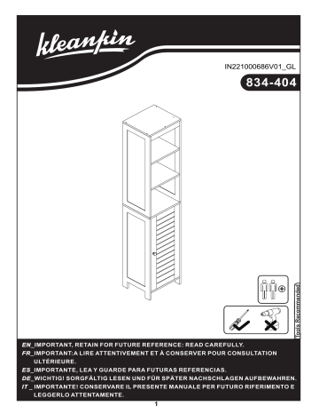 kleankin 834-404 Tall Bathroom Storage Cabinet Mode d'emploi | Fixfr