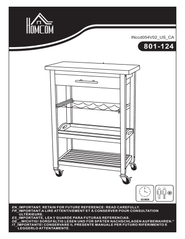 HOMCOM 801-124 Pine 3-Tier Multifunction Kitchen Rolling Island Cart Mode d'emploi | Fixfr