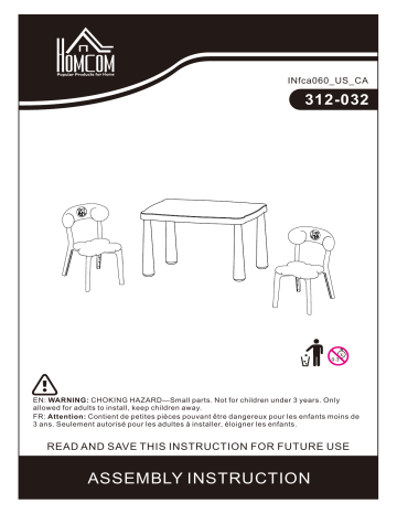HOMCOM 312-032V01 Kids Plastic Table and Chair Set Children's Activity Desk Mode d'emploi | Fixfr