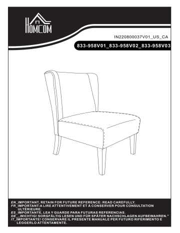 833-958V03 | 833-958V02 | HOMCOM 833-958V01 Upholstered Armless Accent Chair Mode d'emploi | Fixfr