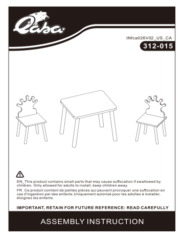 Qaba 312-015 3-Piece Set Kids Wooden Table Chair Mode d'emploi | Fixfr
