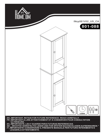 HOMCOM 801-088V01 Tall Bathroom Storage Cabinet Mode d'emploi | Fixfr