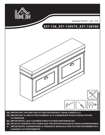 HOMCOM 837-138V80 Shoe Storage Bench Mode d'emploi | Fixfr