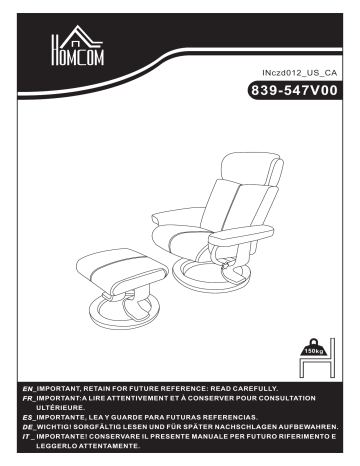 839-547V00GY | HOMCOM 839-547V00BK Recliner Chair Mode d'emploi | Fixfr