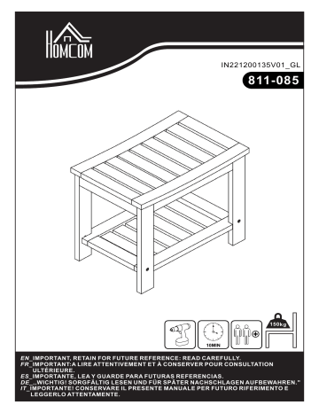 HOMCOM 811-085 Modern Natural Solid Acacia Wood Sturdy Bathroom Shower Bench Bath Stool Mode d'emploi | Fixfr