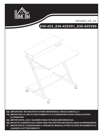 HOMCOM 836-425V80BK Industrial Computer Desk Mode d'emploi | Fixfr