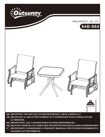 84B-964CW | Outsunny 84B-964GG 2-Person Gliding Rocking Chair & Bistro Tea Table Set Mode d'emploi | Fixfr