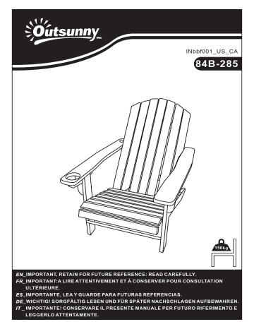 84B-285RD | 84B-285GY | 84B-285BU | Outsunny 84B-285LB Oversized Adirondack Chair Mode d'emploi | Fixfr