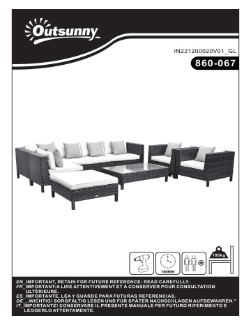 860-067NU | 860-067BK | 860-067GY | Outsunny 860-067 9 Piece Rattan Wicker Outdoor Patio Furniture Sectional Sofa Set Mode d'emploi | Fixfr