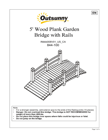 Outsunny 844-100 5 ft Wooden Garden Bridge Arc Stained Finish Footbridge Mode d'emploi | Fixfr