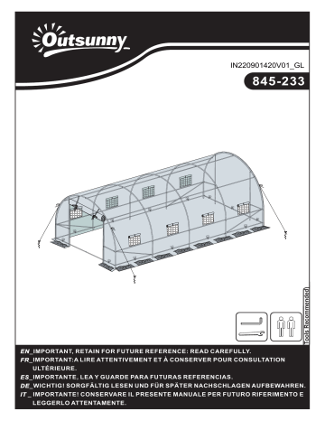 845-233WT | 845-233V00WT | Outsunny 845-233GN 20' x 10' x 7' Freestanding High Tunnel Walk-in Garden Greenhouse Kit Mode d'emploi | Fixfr