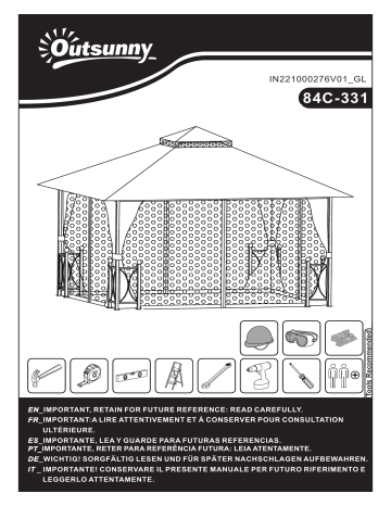 84C-331LG | Outsunny 84C-331BG 13' x 11' Patio Gazebo Canopy Garden Tent Sun Shade Mode d'emploi | Fixfr