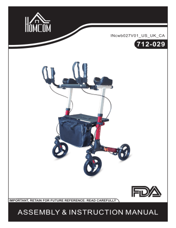 HOMCOM 712-029 Adjustable Aluminum Rollator Medical Walker Wheelchair Mode d'emploi | Fixfr