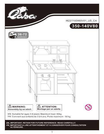 Qaba 350-140V80WT Wooden Play Kitchen Mode d'emploi | Fixfr