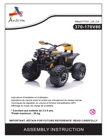 370-170V80GN | 370-170V80YL | Aosom 370-170V80RD 12V Kids Recharging Ride-on Electric ATV Quad Mode d'emploi | Fixfr