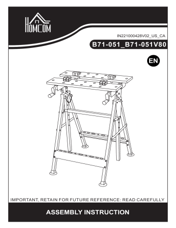 HOMCOM B71-051V80 Work Bench Tool Stand Saw Table Adjustable Height Angle & Clamps Steel Frame Mode d'emploi | Fixfr