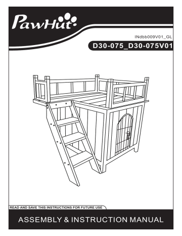 PawHut D30-075 2-Story Elevated Waterproof Cat House Outdoor/Indoor Wooden Treehouse Cat Shelter Mode d'emploi | Fixfr