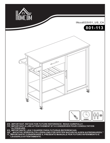 HOMCOM 801-113V80 4-Tier Rolling Kitchen Island Utility Trolley Serving Cart Kitchen Storage Cart Mode d'emploi | Fixfr