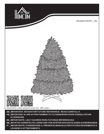 830-316V01 | 830-315 | 830-315V02 | 830-315V01 | HOMCOM 830-316 6ft Artificial Christmas Tree Mode d'emploi | Fixfr