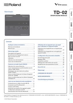 Roland TD-02K V-Drums Manuel du propriétaire