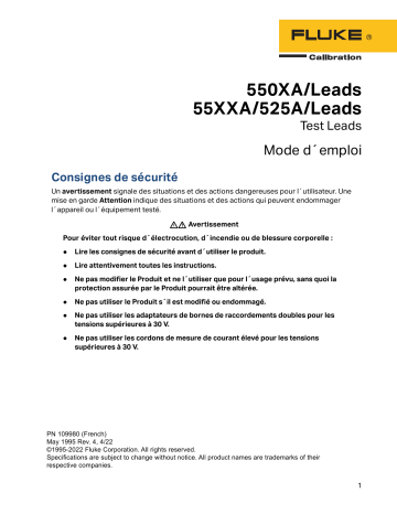 Fluke Calibrateurs multi-produits 5560A, 5550A et 5540A Mode d'emploi | Fixfr