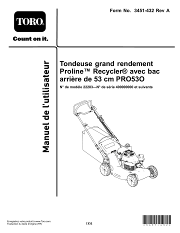 Toro 53cm Heavy-Duty Recycler/Rear Bagger Lawn Mower Walk Behind Mower Manuel utilisateur | Fixfr