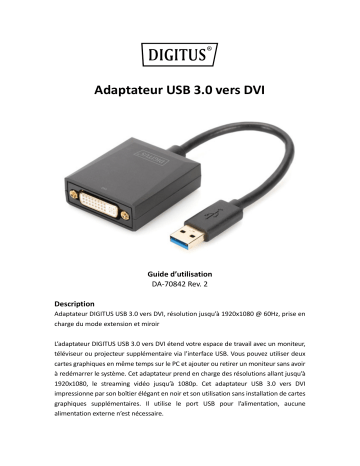 Digitus DA-70842 USB 3.0 to DVI Adapter Guide de démarrage rapide | Fixfr