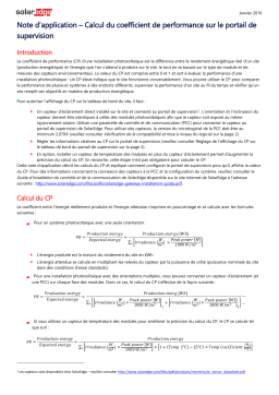 SolarEdge Calcul du coefficient de performance sur le portail de supervision Guide d'installation