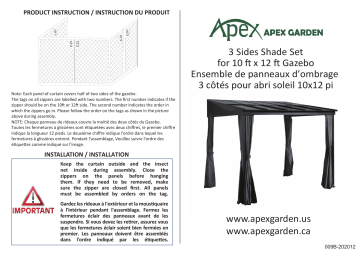 APEX GARDEN 71595116 10 ft. x 12 ft. Gray 3-Sided (3-Sided) Privacy Curtain Set for Wall-Mounted Sun Shelter Mode d'emploi | Fixfr