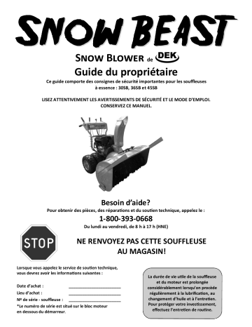Snow Beast 45SBM17 45 in. Commercial 420cc Electric Start 2-Stage Gas Snow Blower Bonus Drift Cutters and Clean-Out Tool Mode d'emploi | Fixfr