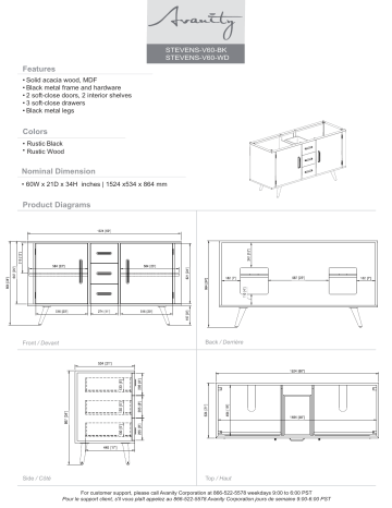 STEVENS-VS61-BK | Avanity STEVENS-VS61-WD Stevens 61 in. W x 22 in. D Bath Vanity spécification | Fixfr